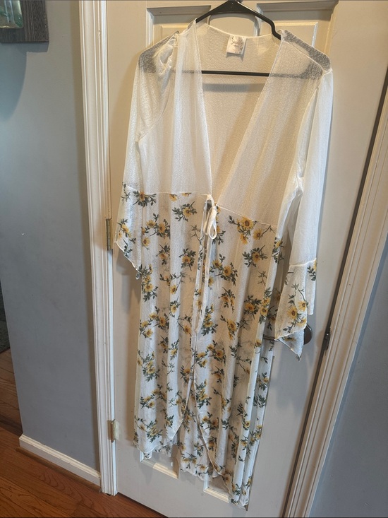 Tops - White Floral Tie-Waist Maxi Dress Cover-Up